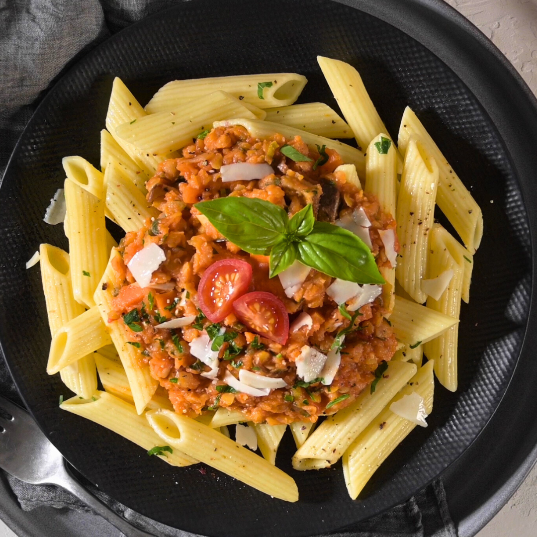 Penne with Vegan Lentil Bolognese